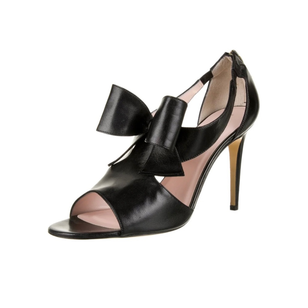 Kate Spade New York Leather Bow Detail Peep Toe Black Pumps Size 8.5 - Picture 2 of 16
